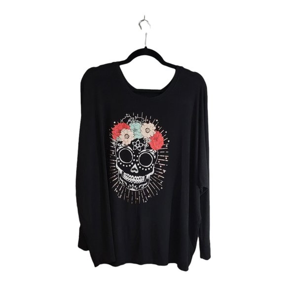 torrid Tops - Torrid Super Soft Floral Graphic Biker Goth Long Sleeve Top  - 1X (14/16)